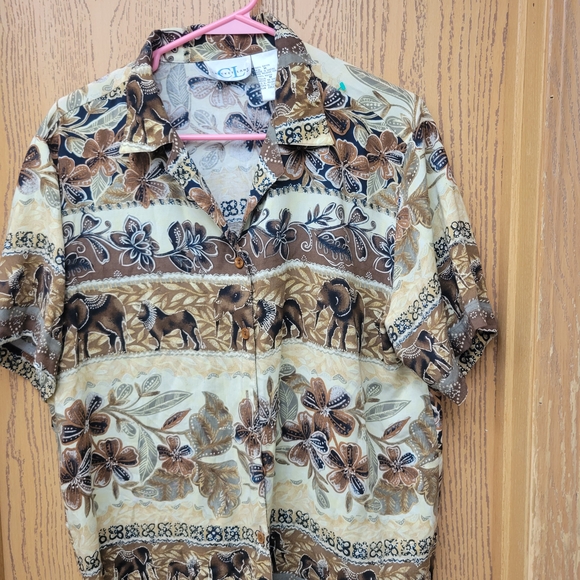 Men's Beige and Brown Patterned Shirt - Picture 4 of 7